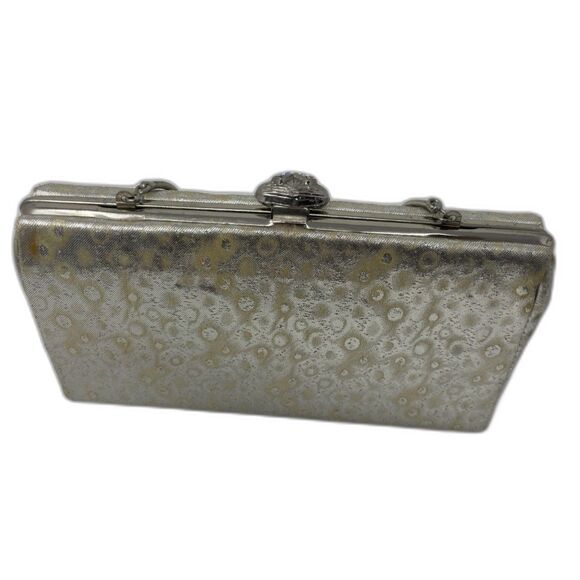 Vintage 50s Silver Small Patterned Glam Purse Rhinestone buckle - Picture 2 of 13